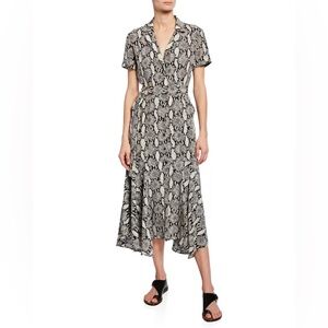 A.L.C. Snake-Print Short-Sleeve Wrap Midi Dress - Black & White